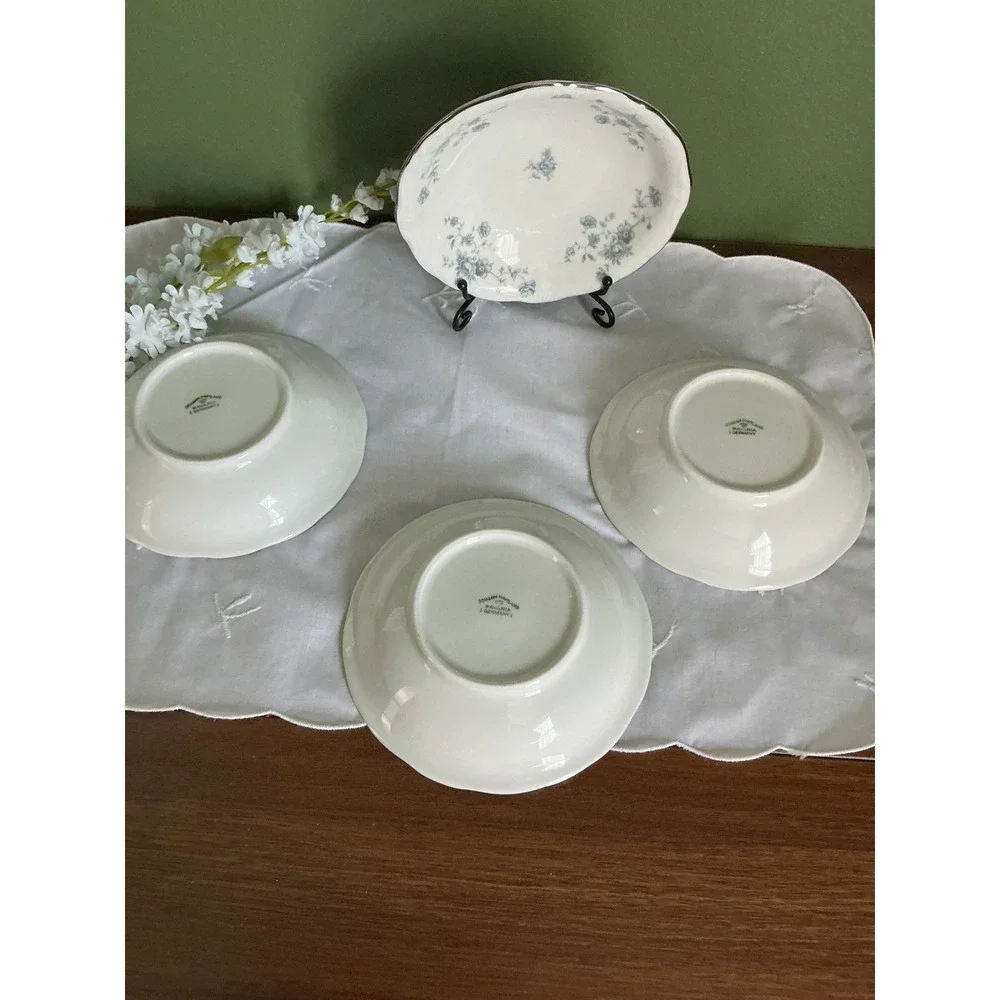 Johann Haviland Blue Garland Fruit Bowls Set‎ of 4 Bavaria Germany Platinum Rim
